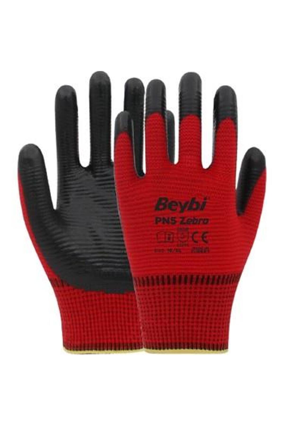 Beybi Pn5 Zebra Poly Astarlı Nitril Eldiven Kırmızı-Siyah No:10