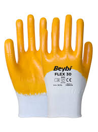 Beybi Flex30 Pamuklu Nitril Sarı-Beyaz Eldiven No:10