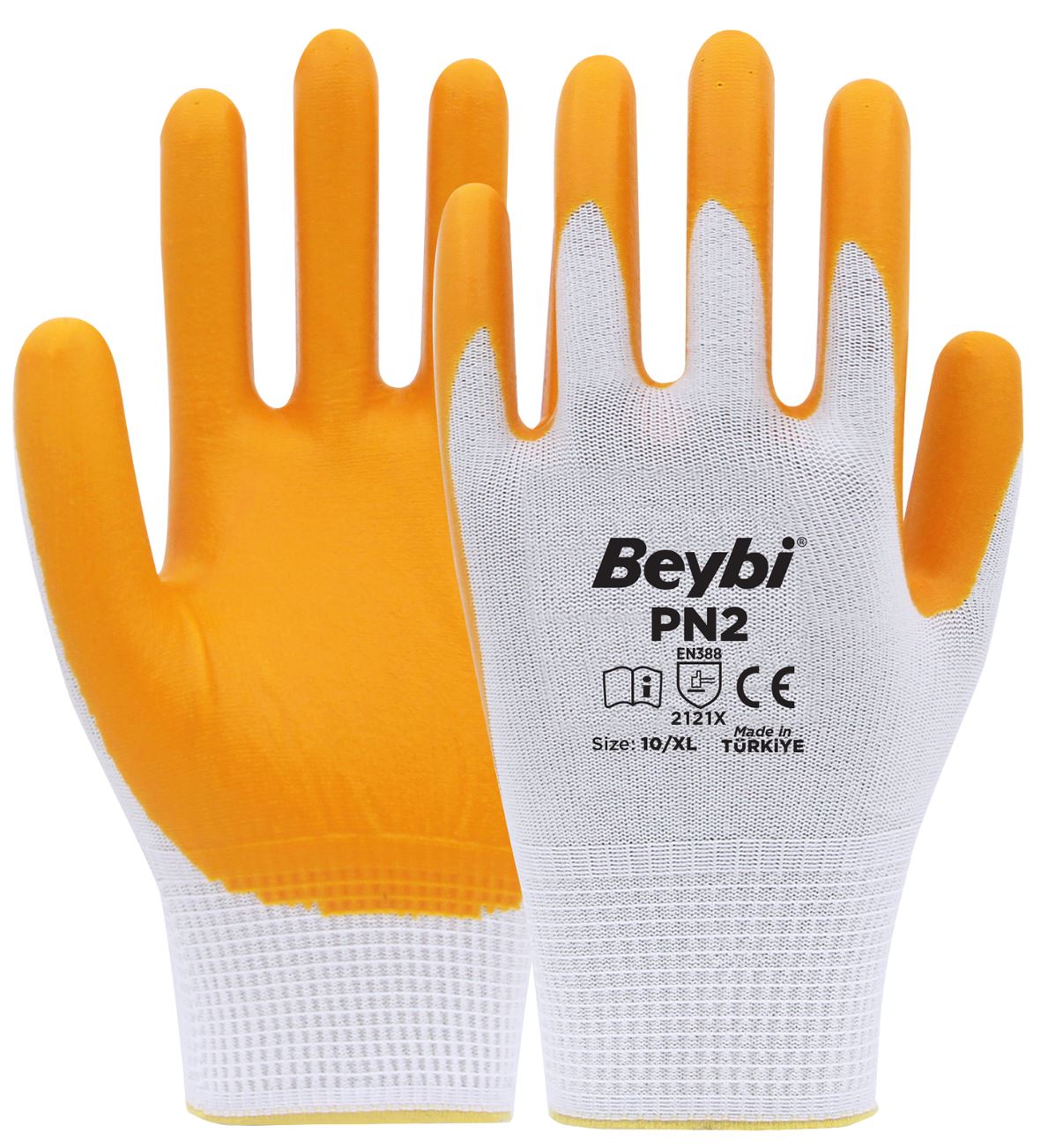 Beybi Pn2 Poly Astarlı Nitril Sarı-Beyaz Eldiven No:10