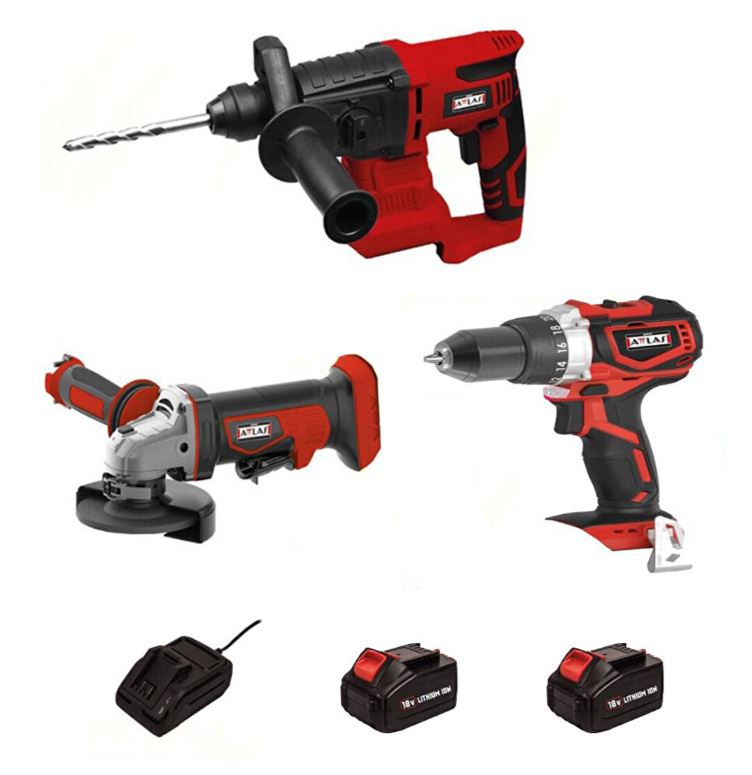 Attlas 3 Lü Makina Li- Ion 2 Akülü Set 18V 4.0Ah (Kömürsüz Darbeli Matkap+Kömürsüz Avuç Taşlama+Kırıcı Delici)