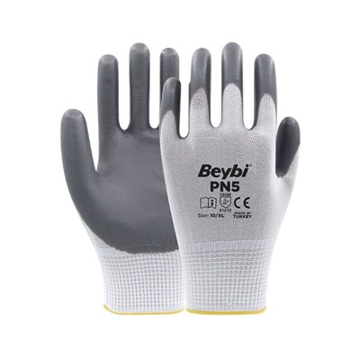 Beybi Pn5 Poly Astar Nitril Gri/Beyaz Eldiven No:10