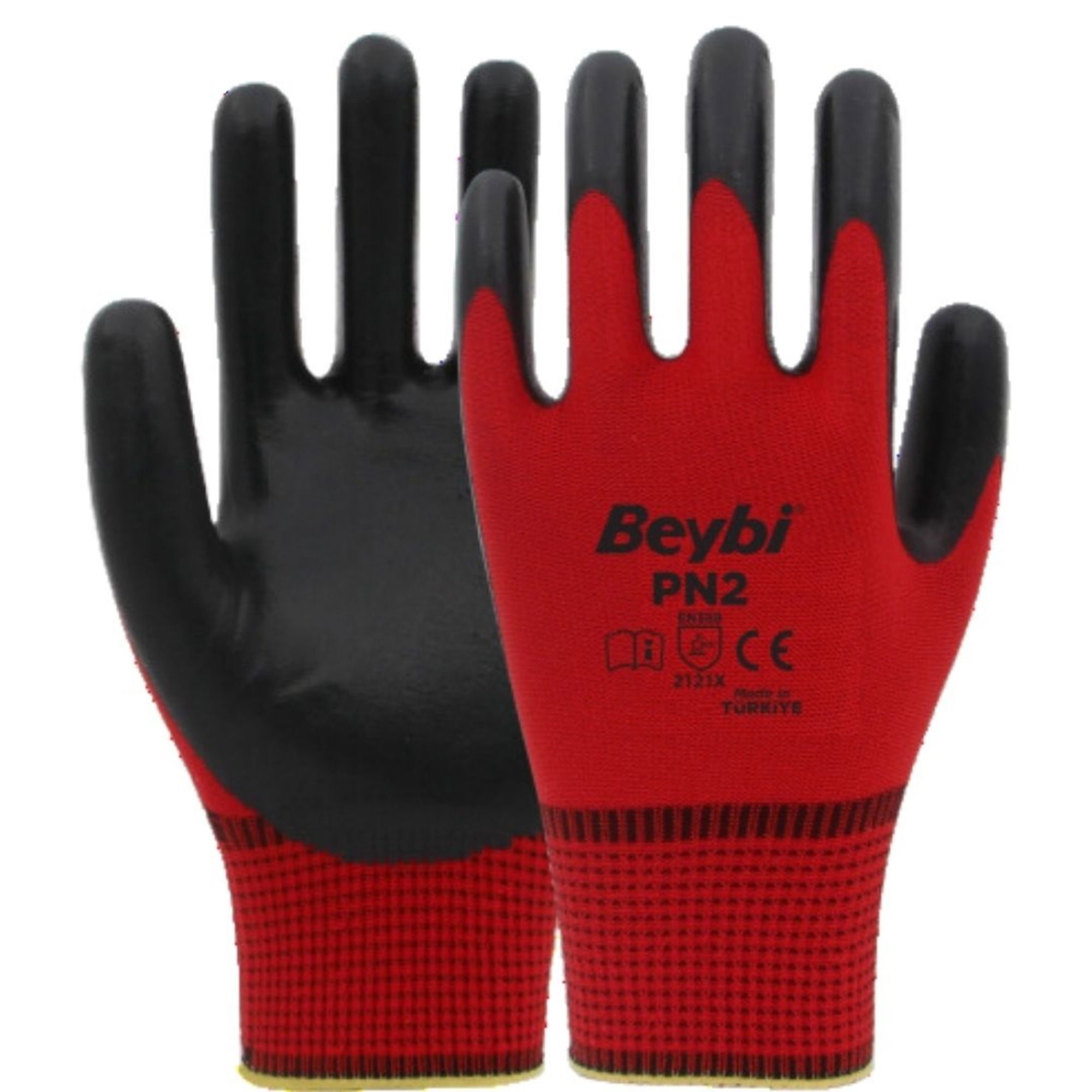 Beybi Pn2 Poly Astarlı Nitril Kırmızı-Siyah Eldiven No:9