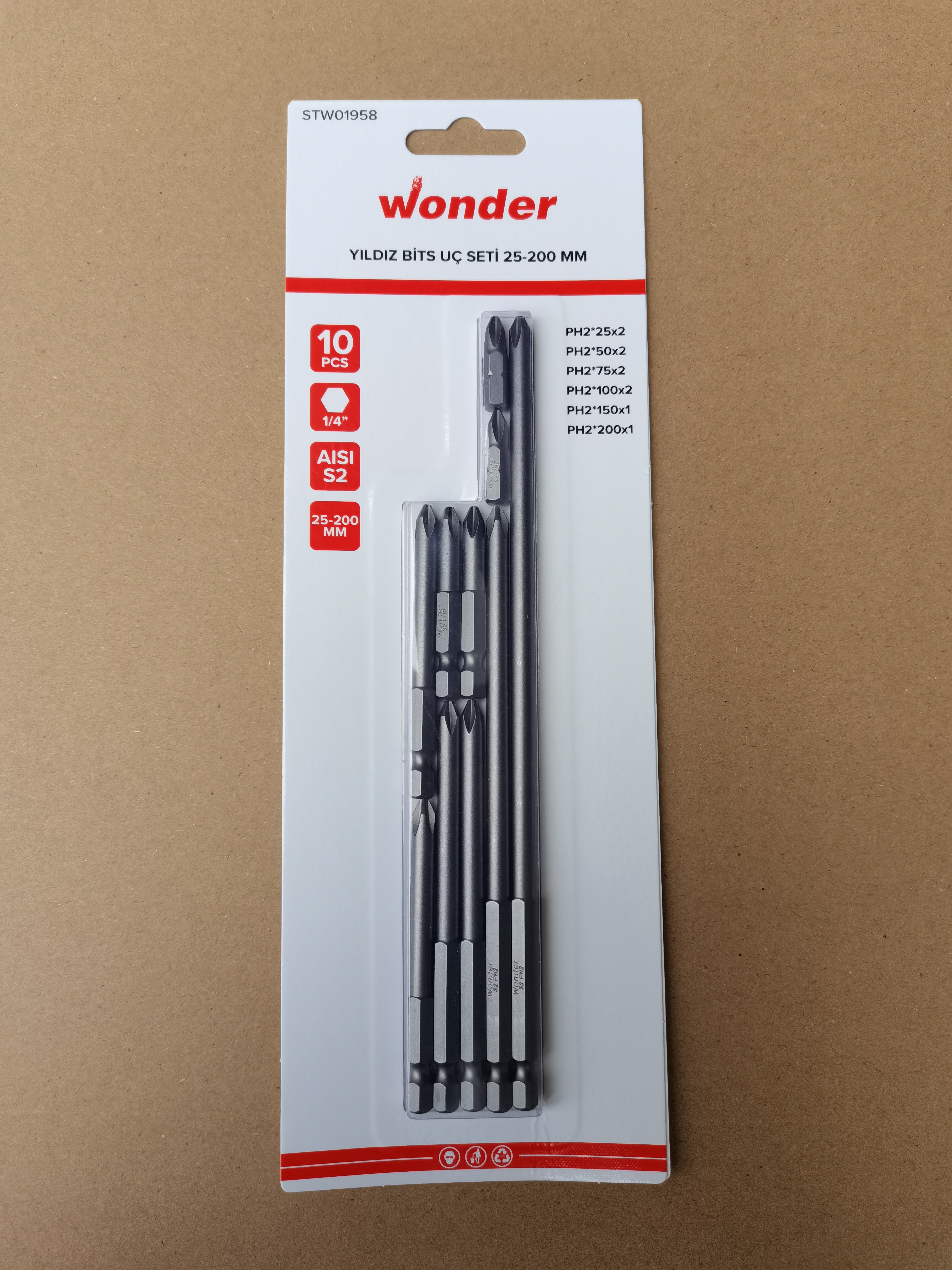 Wonder Yıldız Bits Uç Seti 25 2-50 2-75 2-100 2-150 1-200Mm 1 10 Lu (PH2)